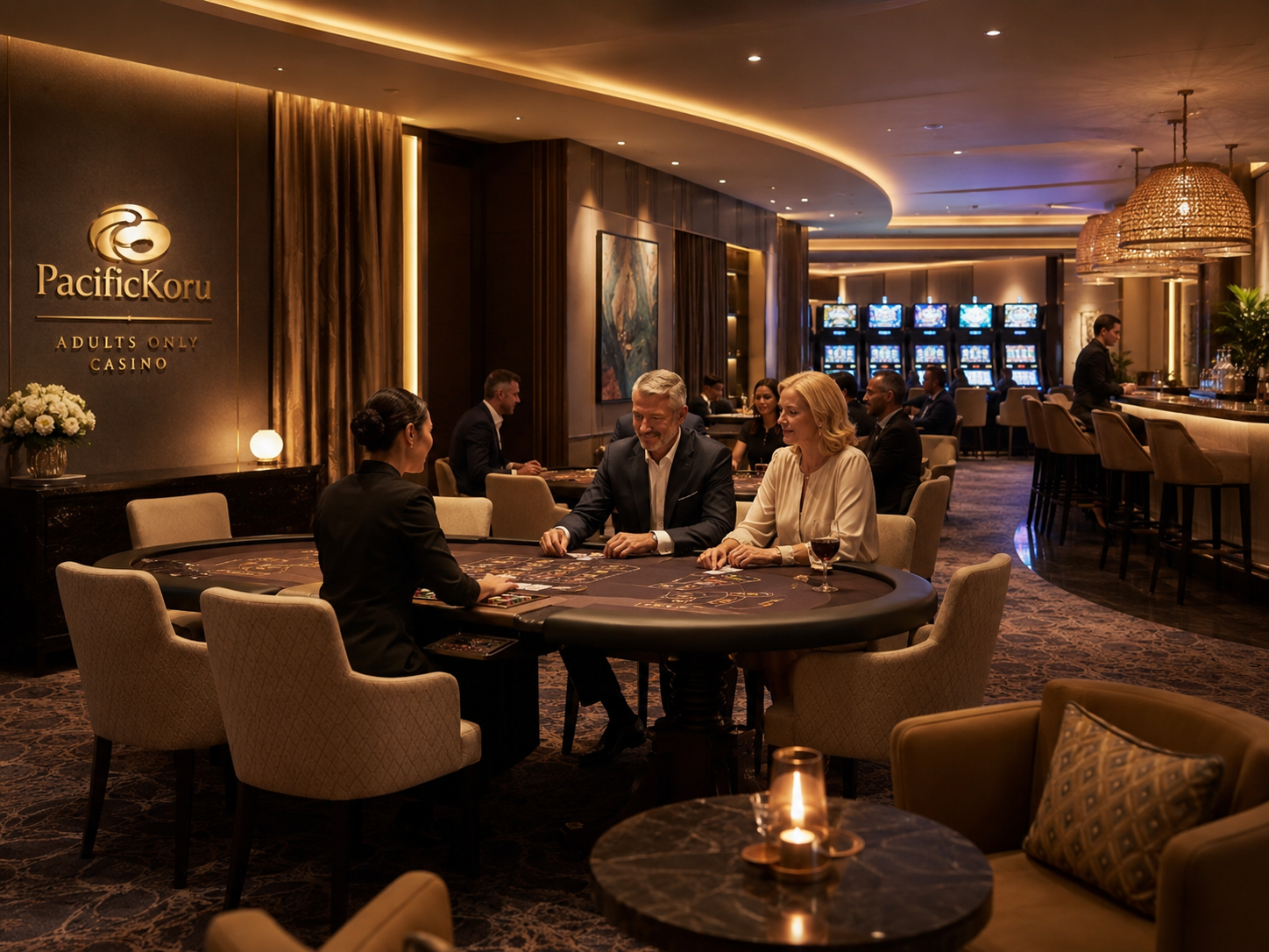 Discreet adults-only casino hall lounge at PacificKoru